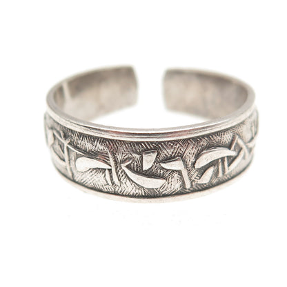 925 Sterling Silver Vintage Japanese Scroll Adjustable Cuff Ring Size 8.75