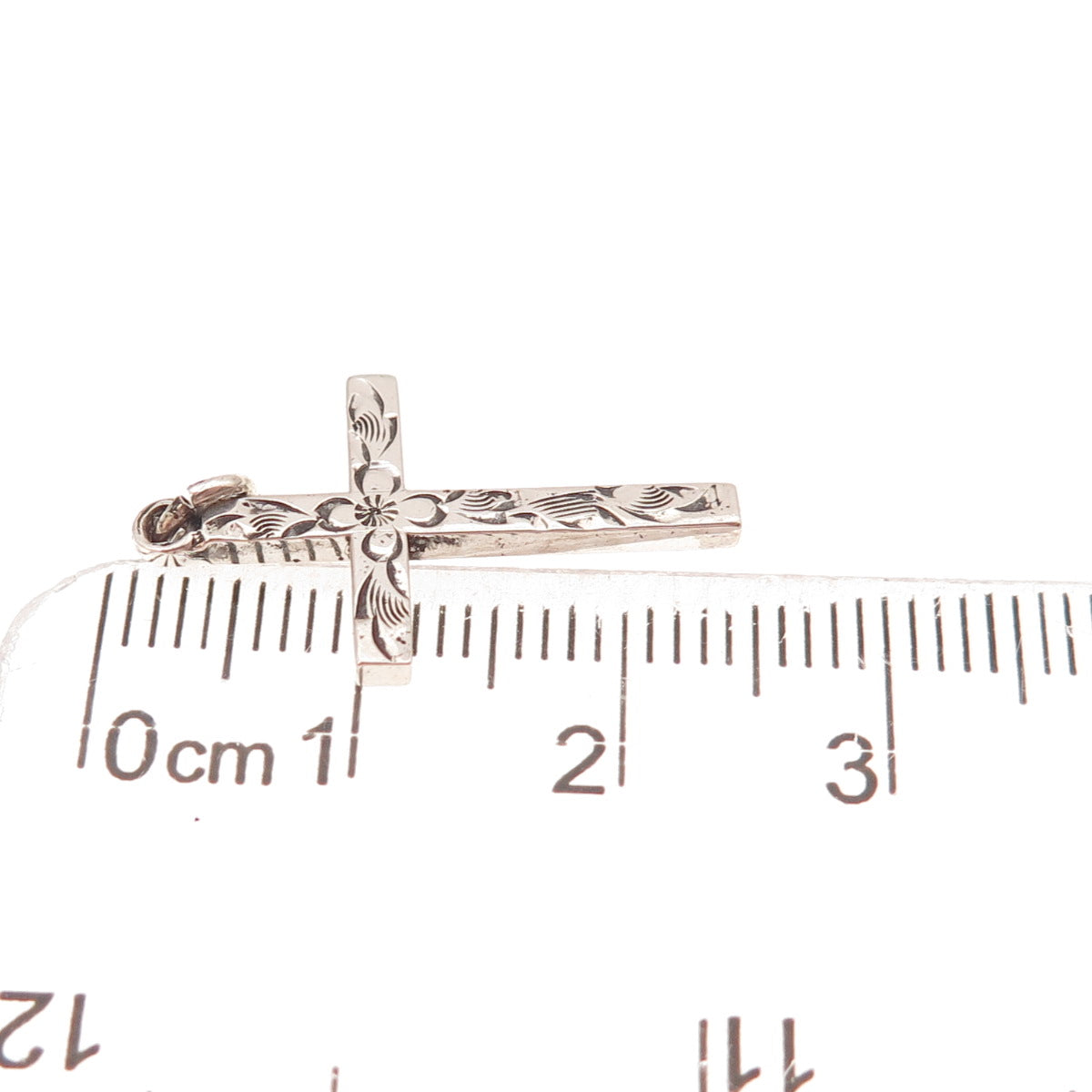 Carl Art Sterling Silver Antique Art Deco Engraved Floral Cross Charm Pendant