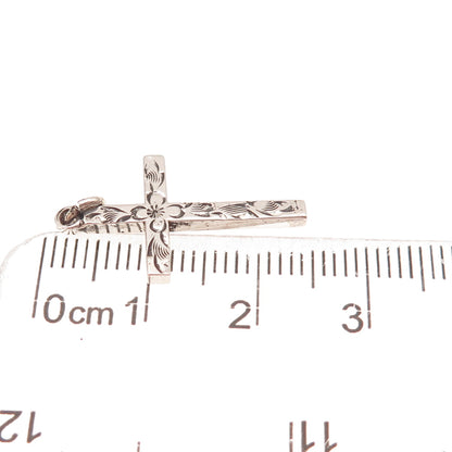 Carl Art Sterling Silver Antique Art Deco Engraved Floral Cross Charm Pendant