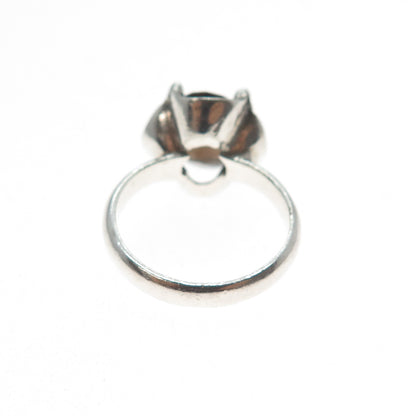 925 Sterling Silver Vintage Mexico Real Smoky Quartz Modernist Ring Size 6.25