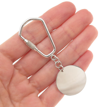 925 Sterling Silver Vintage Round Tag Key Fob Carabiner Holder