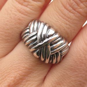 925 Sterling Silver Vintage Italy Modernist Ribbed Oxidized Ring Size 7.25