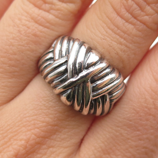 925 Sterling Silver Vintage Italy Modernist Ribbed Oxidized Ring Size 7.25