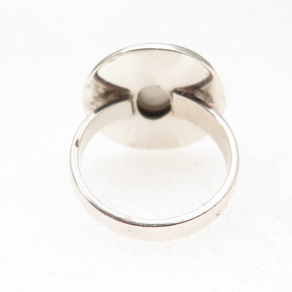 925 Sterling Silver Vintage Lab-Created Cat's Eye Modernist Ring Size 7.75
