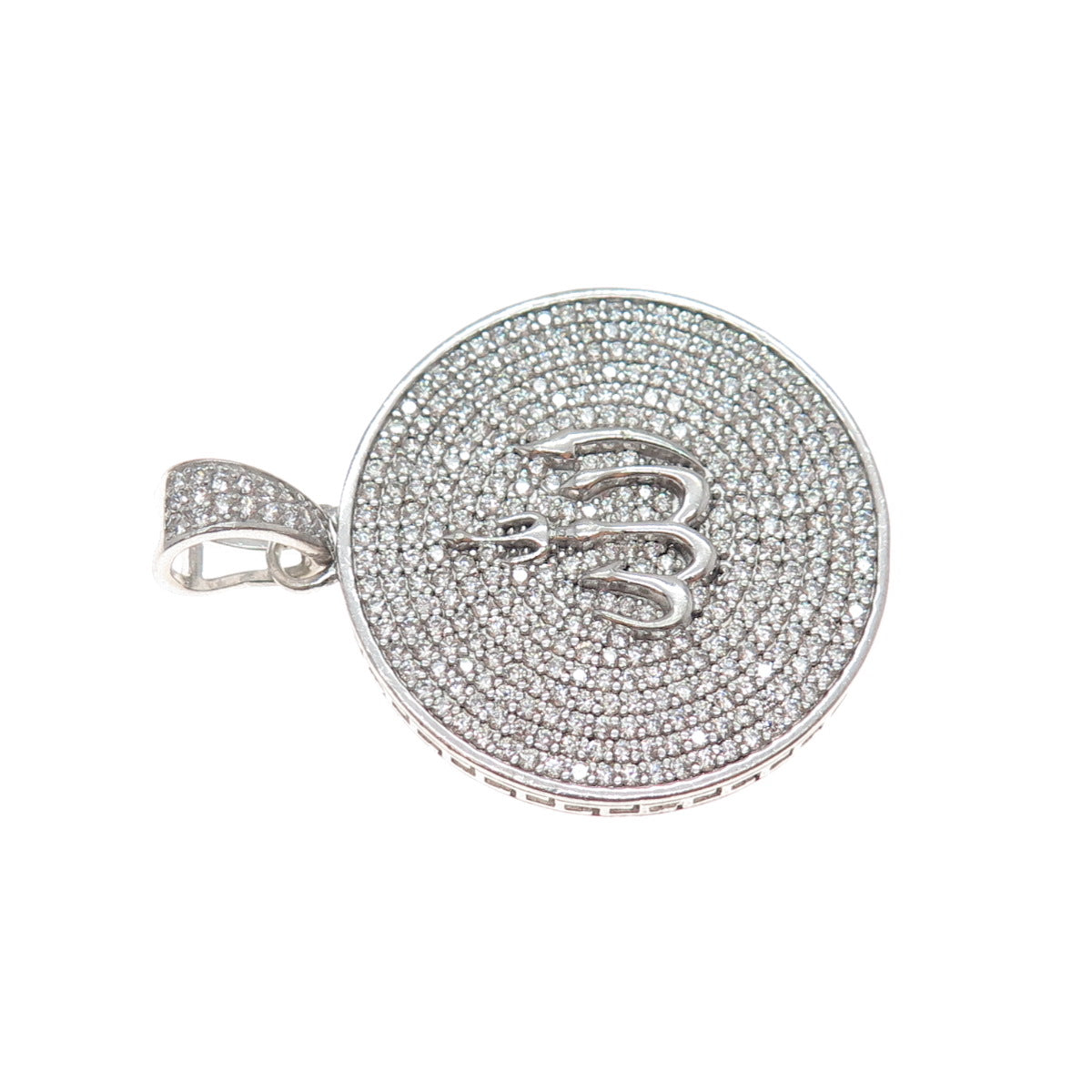 925 Sterling Silver Round-Cut C Z Allah Muslim Religious Charm Pendant