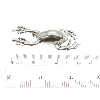 925 Sterling Silver Vintage Frog For Good Luck Oxidized Pin Brooch