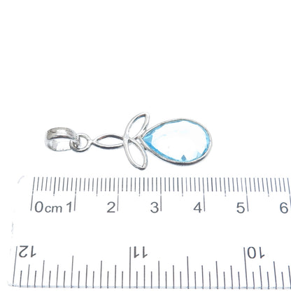 925 Sterling Silver Vintage Real Blue Topaz Celtic Trinity Charm Pendant