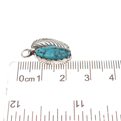 Old Pawn Sterling Silver Vintage Southwestern Turquoise Feather Charm Pendant