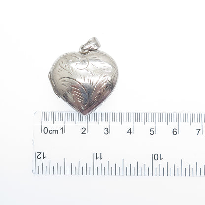 925 Sterling Silver Vintage Engraved Heart Locket Pendant