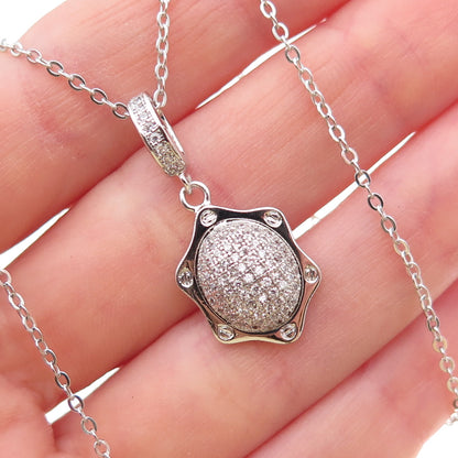 925 Sterling Silver Round-Cut C Z Floral Cable Chain Necklace 18"