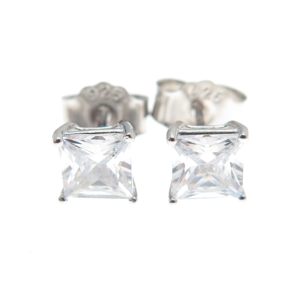 925 Sterling Silver Princess-Cut C Z Stud Earrings