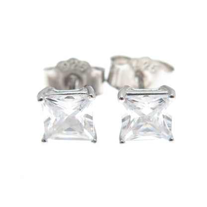 925 Sterling Silver Princess-Cut C Z Stud Earrings