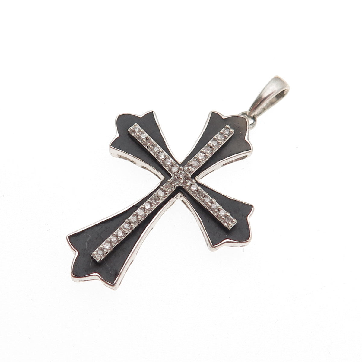 Jane Seymour 925 Sterling Silver Enamel Real Round-Cut Diamond Cross Pendant