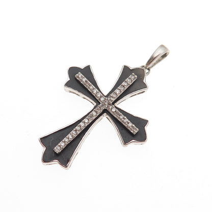Jane Seymour 925 Sterling Silver Enamel Real Round-Cut Diamond Cross Pendant