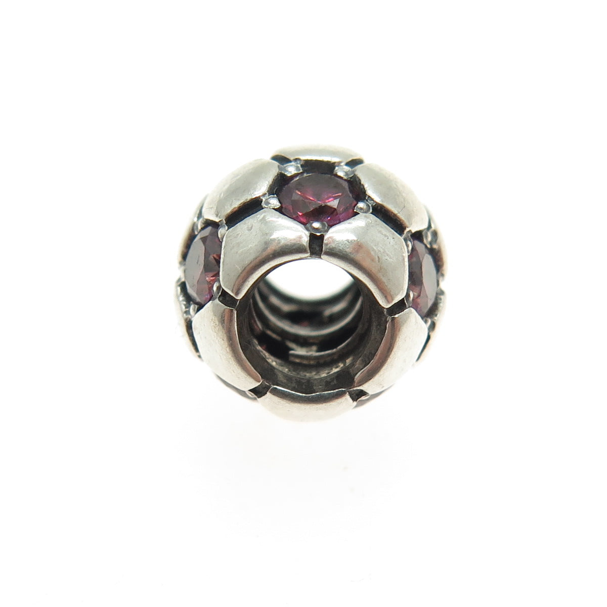 PANDORA 925 Sterling Silver Round-Cut Purple C Z Ball Bead Charm