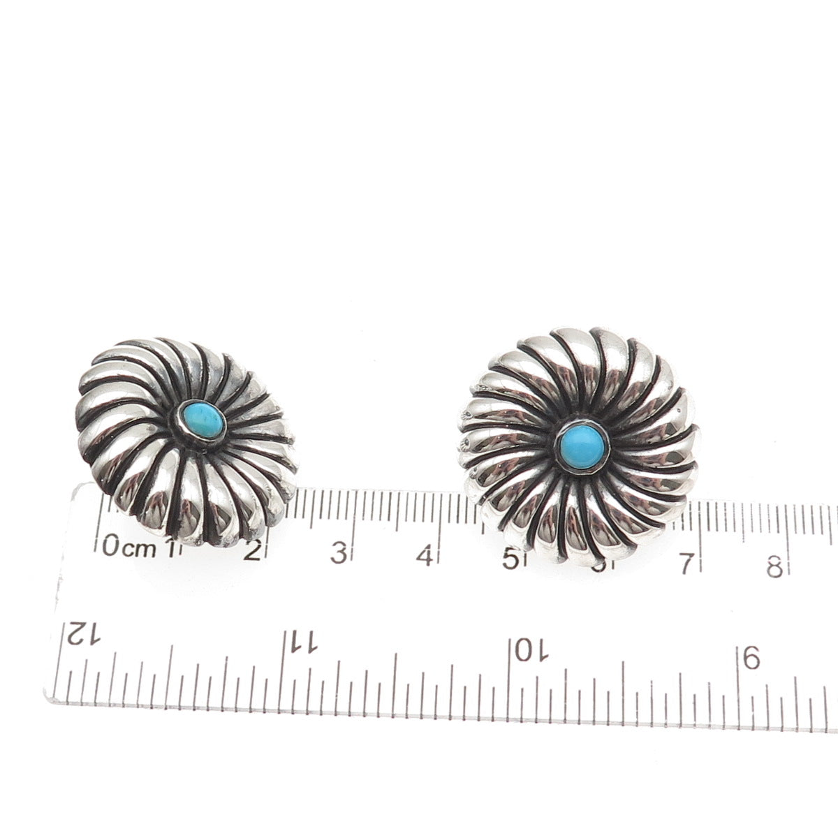 Morning Sun 925 Sterling Silver Vintage Real Turquoise Flower Oxidized Earrings