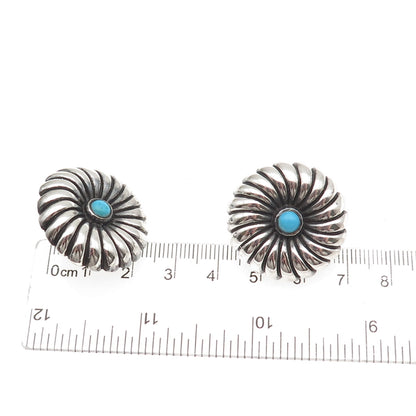 Morning Sun 925 Sterling Silver Vintage Real Turquoise Flower Oxidized Earrings