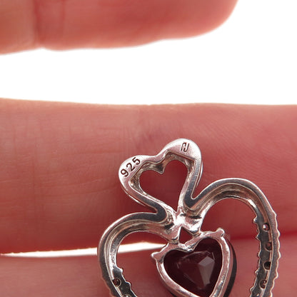 925 Sterling Silver Real Diamond & Lab-Created Ruby Heart Charm Pendant