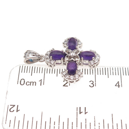925 Sterling Silver Vintage Real Amethyst & C Z Cross Charm Pendant