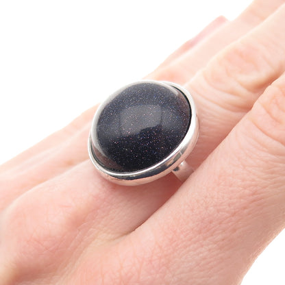 Tahara 925 Sterling Silver Vintage Real Goldstone Modernist Ring Size 9