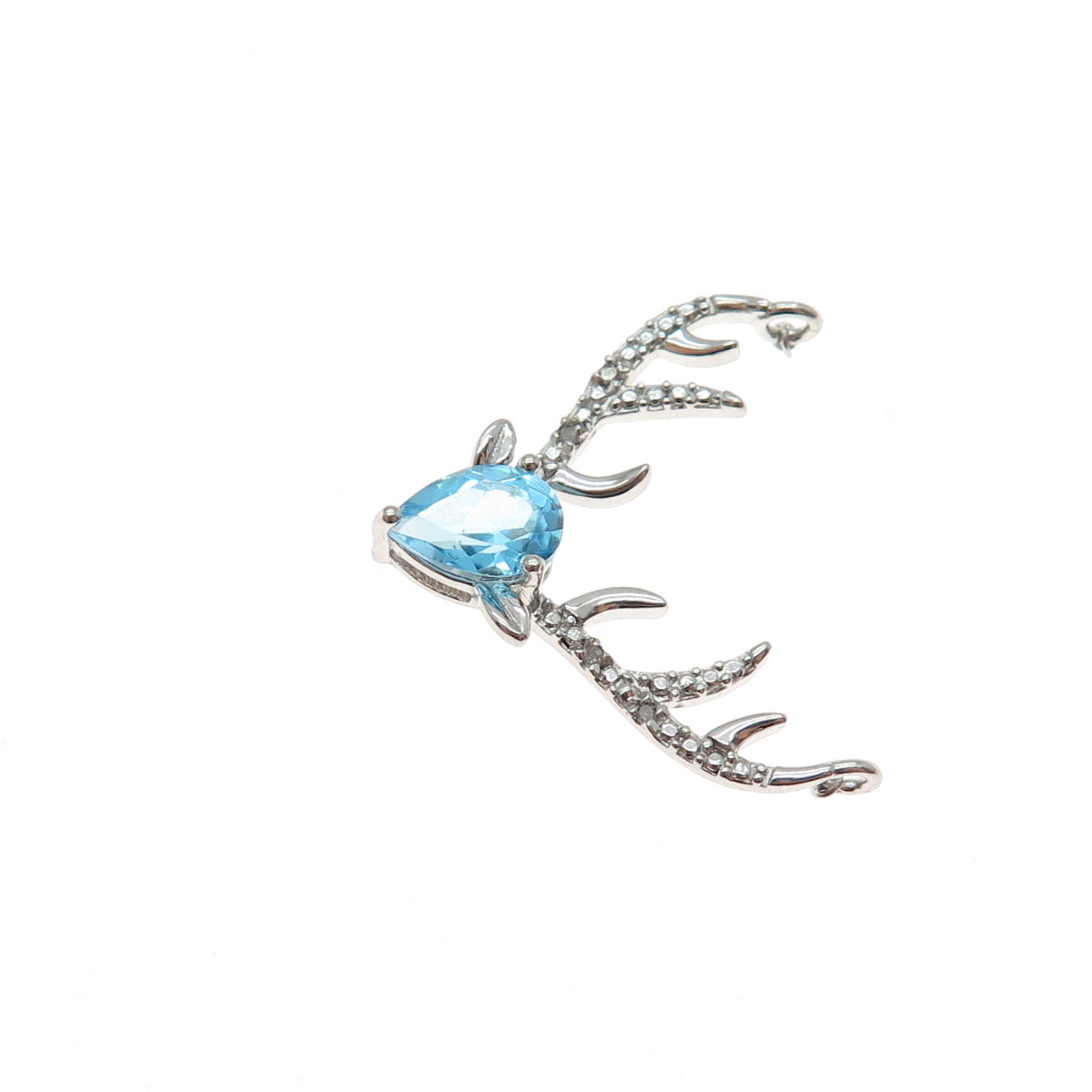 SUN 925 Sterling Silver Real Diamond & Blue Topaz Deer Slide Centerpiece Pendant