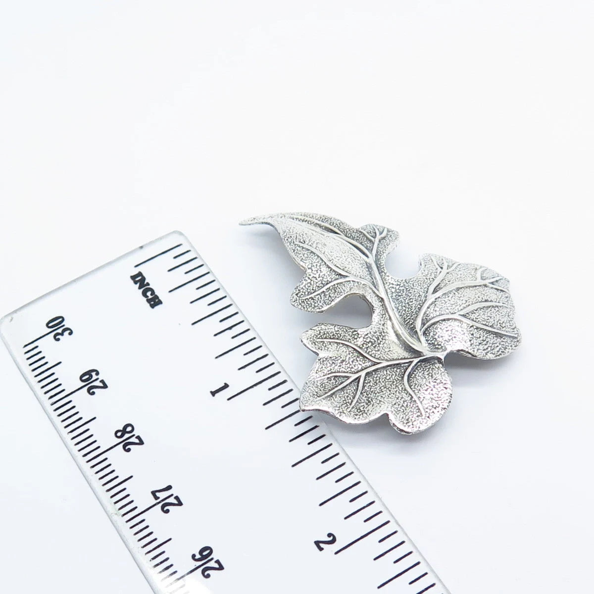 925 Sterling Silver Vintage BEAU Textured Leaf Pin Brooch