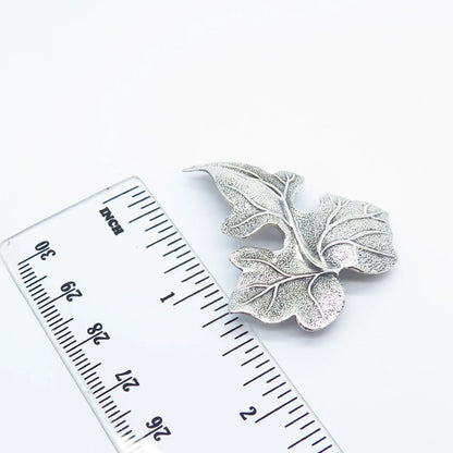 925 Sterling Silver Vintage BEAU Textured Leaf Pin Brooch