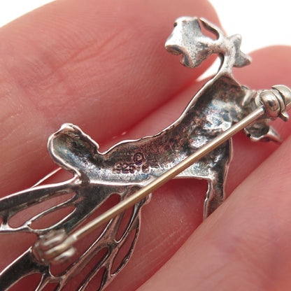 Jezlaine 925 Sterling Silver Vintage Fairy Floral Oxidized Pin Brooch
