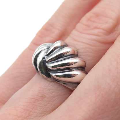 925 Sterling Silver Vintage Modernist Ribbed Dome Oxidized Ring Size 6.25