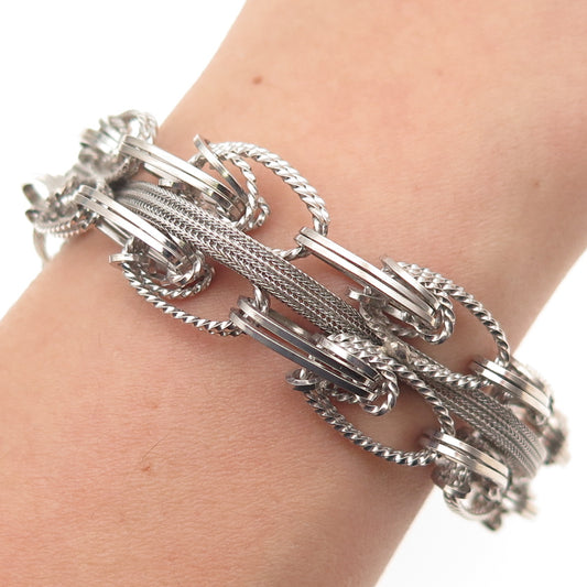 925 Sterling Silver Vintage Modernist Multi-Link Bracelet 6.25"