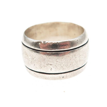 925 Sterling Silver Vintage Mexico Oxidized Wide Band Ring Size 9.75