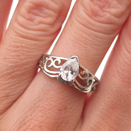 Han 925 Sterling Silver Vintage Pear-Cut C Z Ornate Ring Size 7