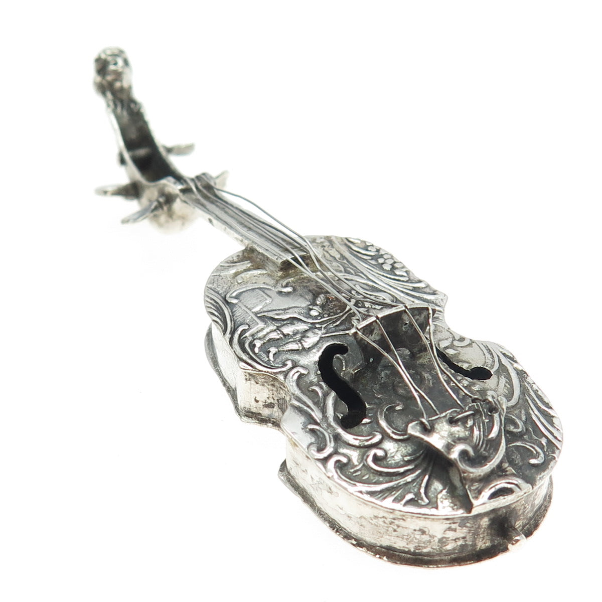 800 Silver Antique Victorian Germany Repousse Storyteller Violin Miniature