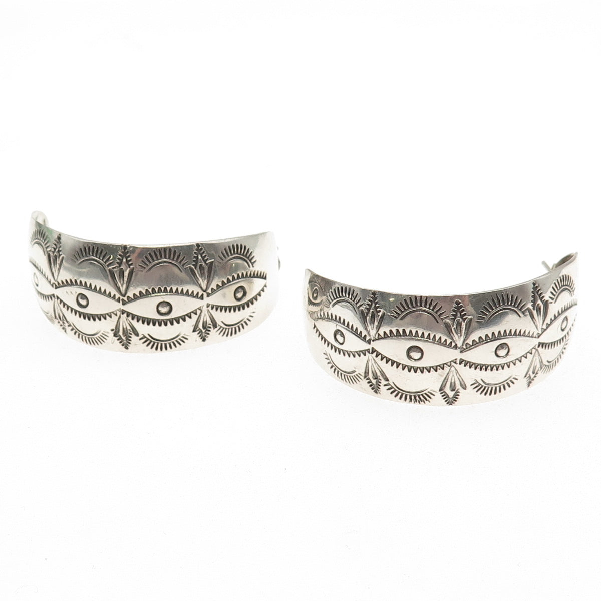 Wilbur Tracy Navajo Old Pawn 925 Sterling Silver Southwestern Half Hoop Earrings