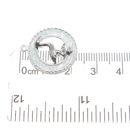 ELCO 925 Sterling Silver Vintage Flamingo Bird Minimalist Round Charm Pendant