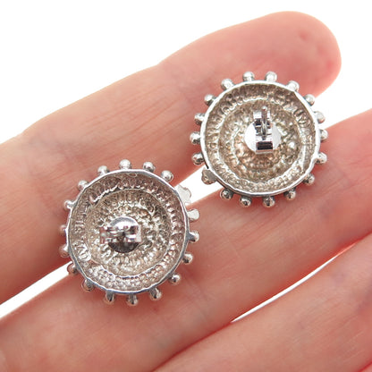 MORNING SUN 925 Sterling Silver Vintage Real Amethyst Modernist Stud Earrings