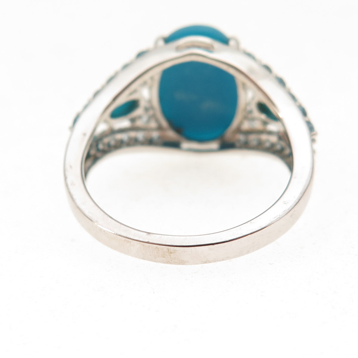 925 Sterling Silver Real Sleeping Beauty Turquoise & Blue Topaz Ring Size 8