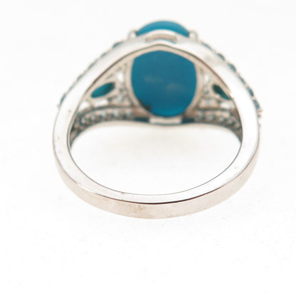925 Sterling Silver Real Sleeping Beauty Turquoise & Blue Topaz Ring Size 8