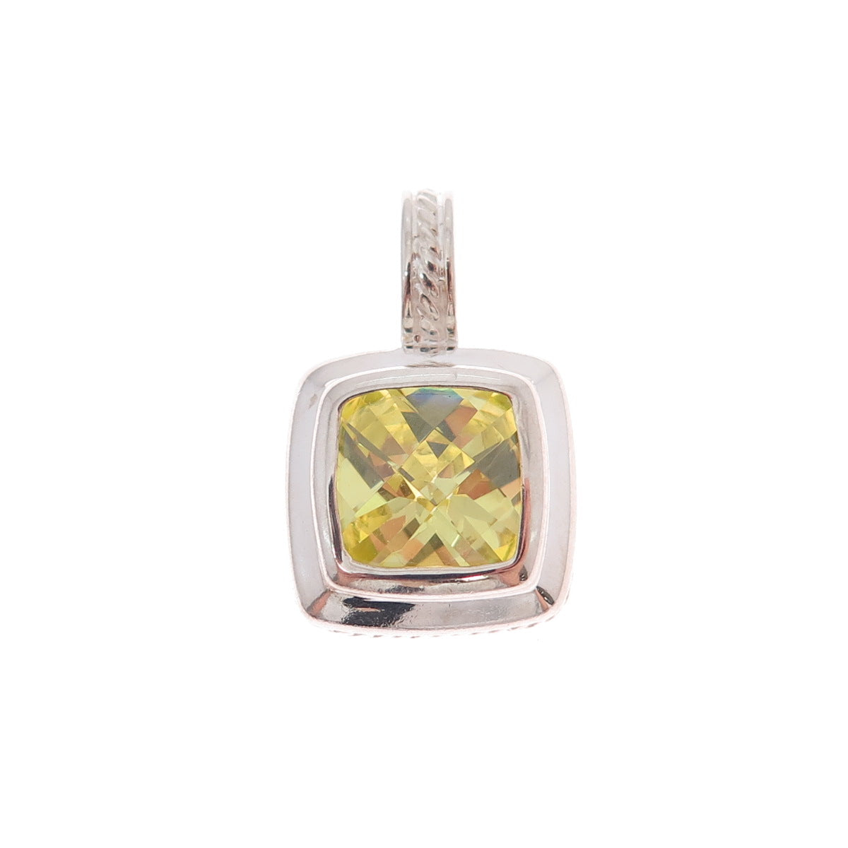 925 Sterling Silver Vintage Real Lime Quartz Minimalist Charm Pendant