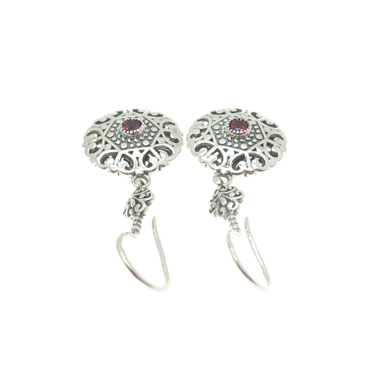 BERIA 925 Sterling Silver Pink Rhinestone Ornate Round Dangling Earrings