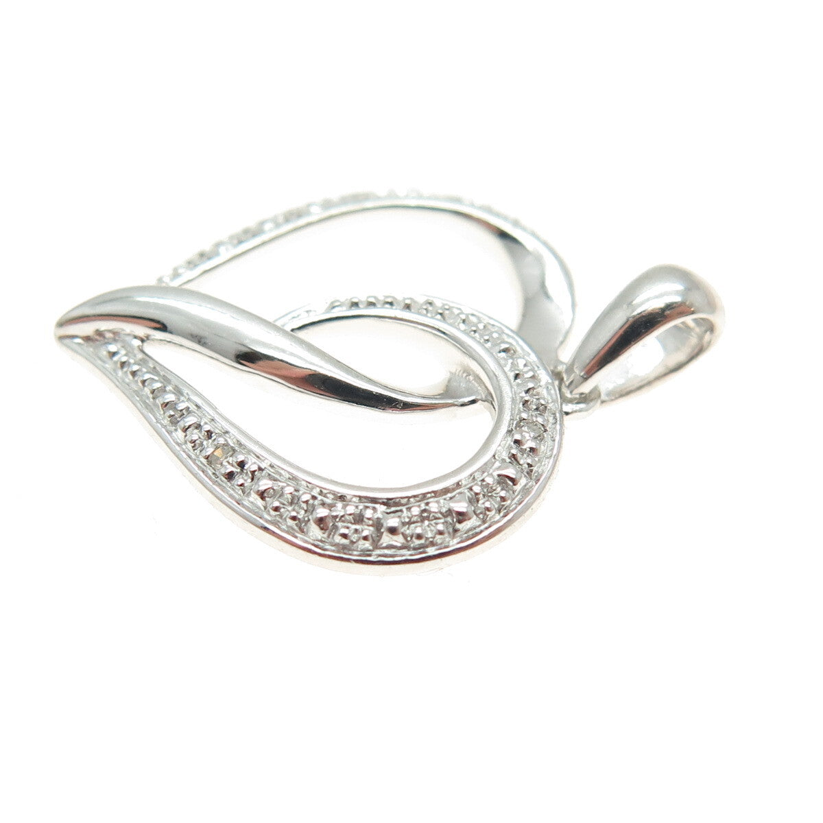 HAN 925 Sterling Silver Real Round-Cut Diamond Accent Interlocked Heart Pendant