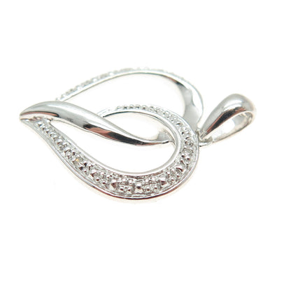 HAN 925 Sterling Silver Real Round-Cut Diamond Accent Interlocked Heart Pendant
