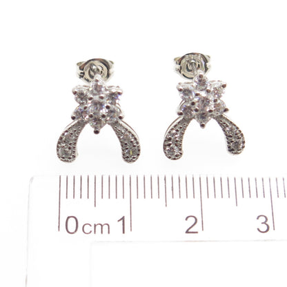 ROSS SIMONS 925 Sterling Silver Round-Cut C Z Floral Stud Earrings