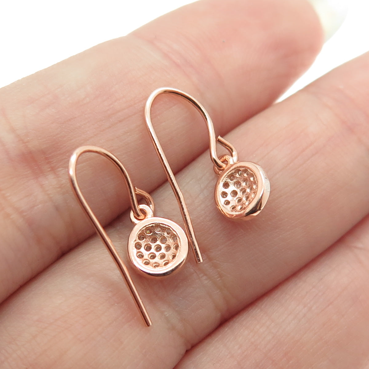 925 Sterling Silver Rose Gold Plated Round-Cut C Z Dangling Earrings