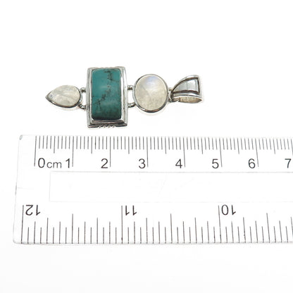 925 Sterling Silver Vintage Real Turquoise & Moonstone Modernist Charm Pendant