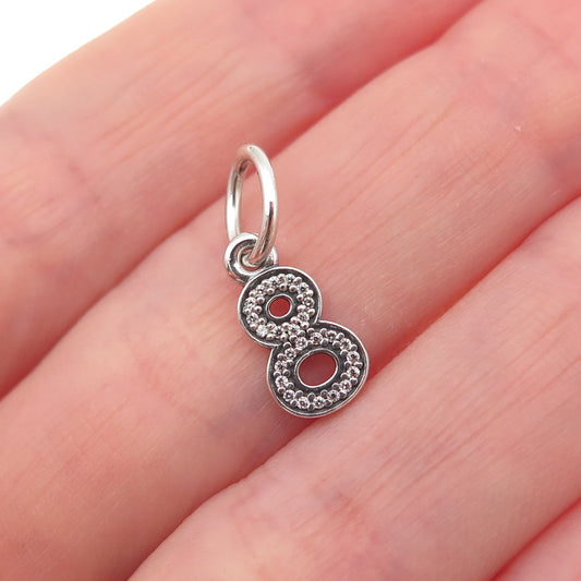 Pandora 925 Sterling Silver C Z Lucky Number 8 Dangle Charm Pendant