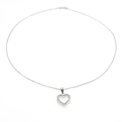925 Sterling Silver Tapered Baguette-Cut C Z Heart Cable Chain Necklace 16"