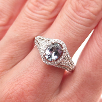 D'Joy 925 Sterling Silver Real Oval-Cut Iolite & White Topaz Ring Size 8