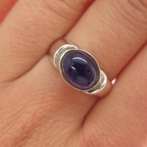 925 Sterling Silver Vintage Real Amethyst Modernist Ring Size 8.25