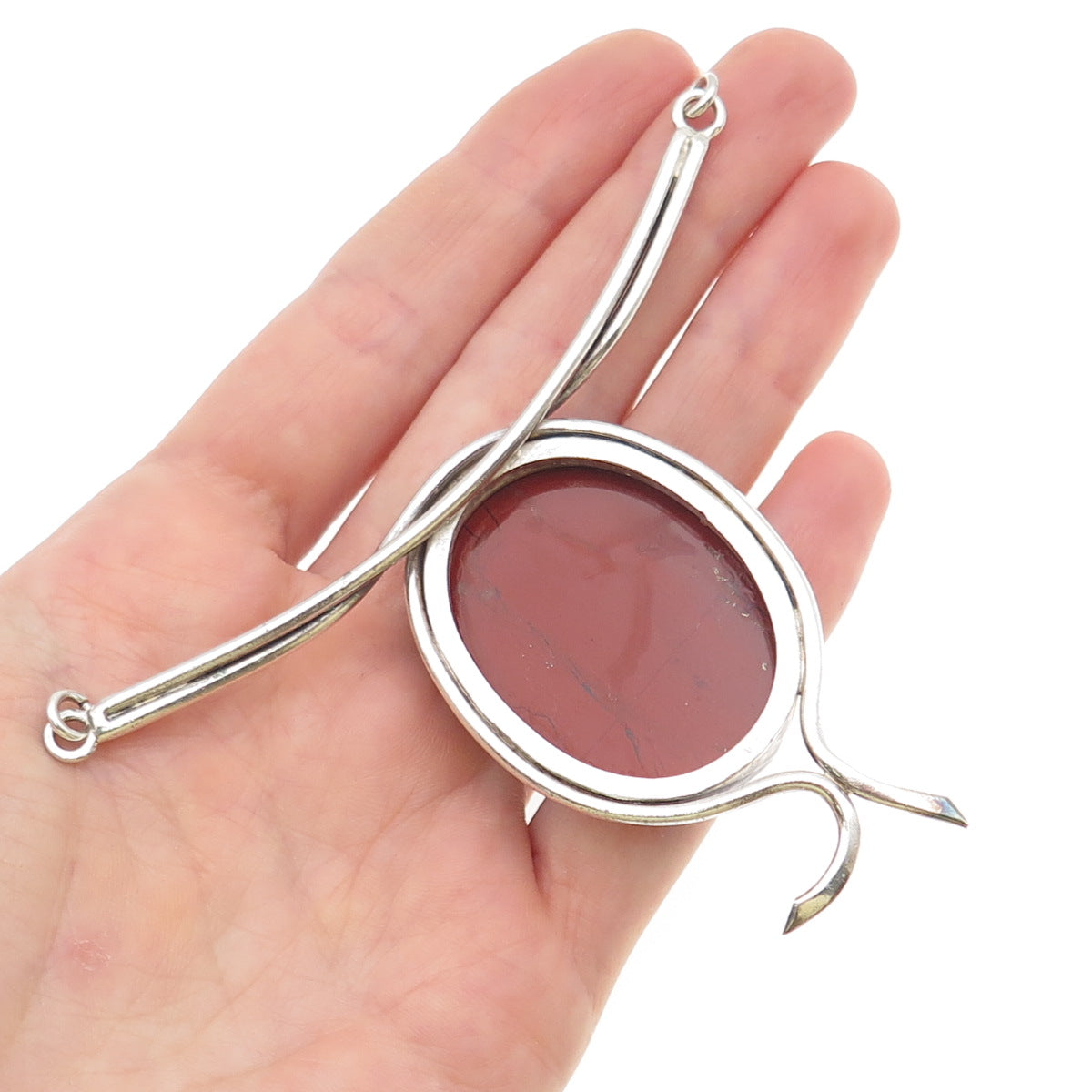 925 Sterling Silver Vintage Real Red Jasper Modernist Centerpiece Necklace Part